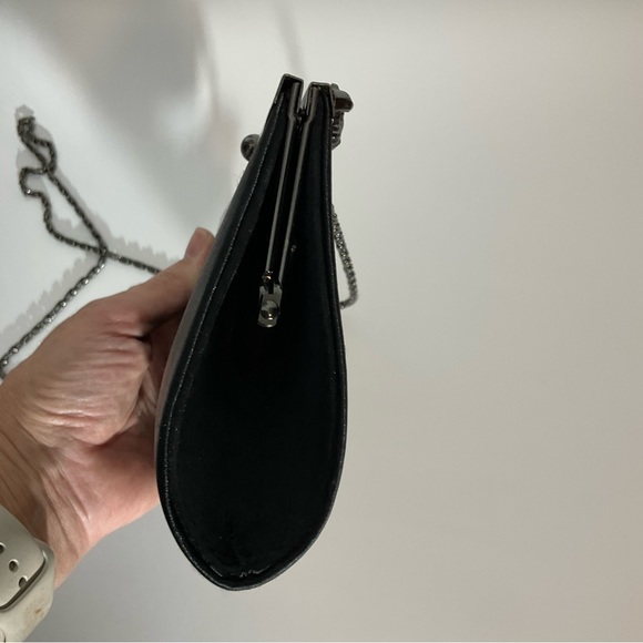 Jessica McClintock 90’s Vintage Black Satin Chain Clutch Chain Bag w/Ornate Gems - Picture 11 of 16